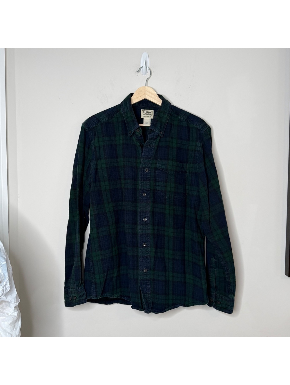 L.L. Bean green and blue plaid flannel button down shirt